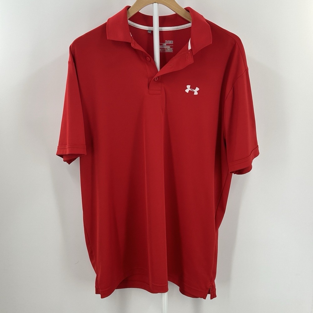 Under Armour HeatGear Polo Shirt Mens XL Red Loose Fit Athletic Golf Performance